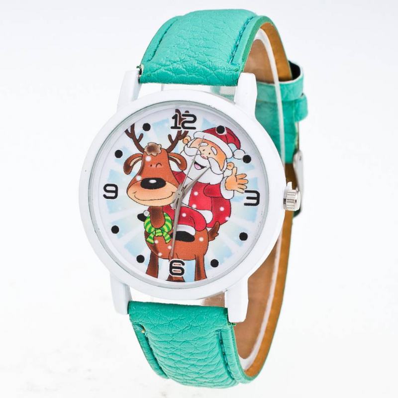 Moda Boże Narodzenie Święty Mikołaj Wzór Śliczny Zegarek Skórzany Pasek Mężczyźni Kobiety Zegarek Quartxz