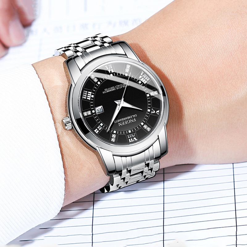 Moda Business Diamond Dial Luminous Pointer Kalendarz Wyświetlanie Daty Stal / Pu Skórzany Pasek Wodoodporny Męski Zegarek Kwarcowy