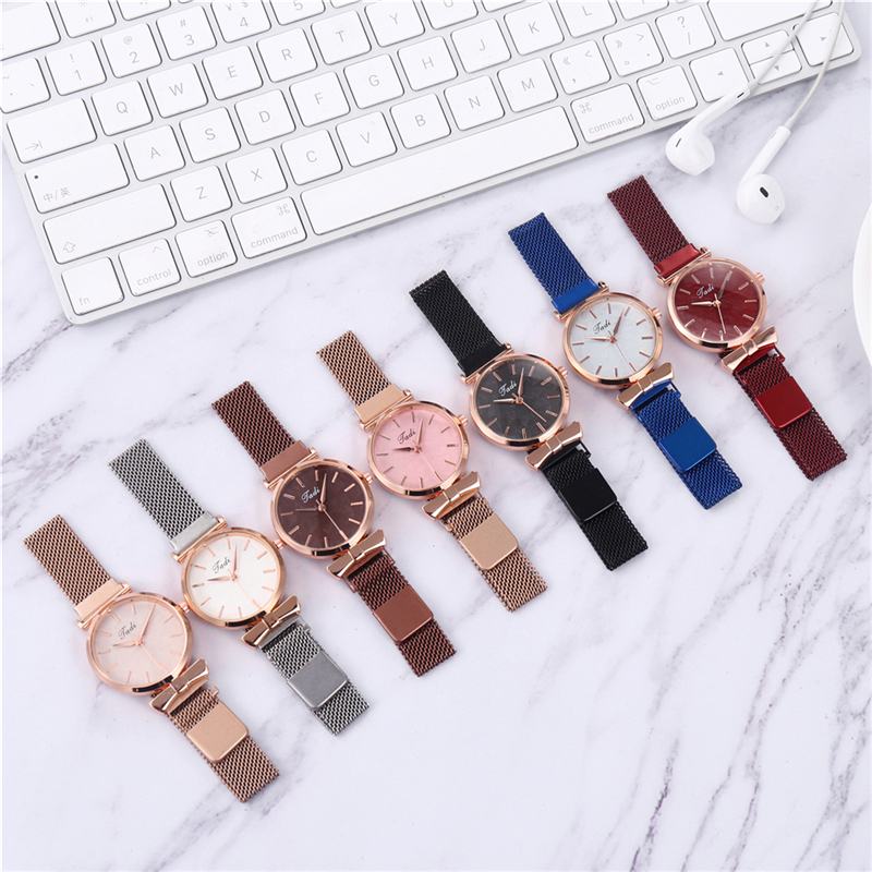 Moda Casual Elegancki Design Zegarki Damskie Mesh Band Dial Wrist Case Zegarek Kwarcowy