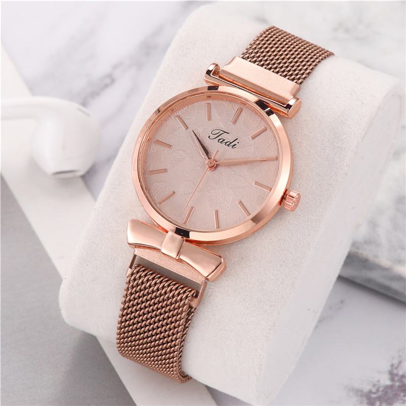 Moda Casual Elegancki Design Zegarki Damskie Mesh Band Dial Wrist Case Zegarek Kwarcowy