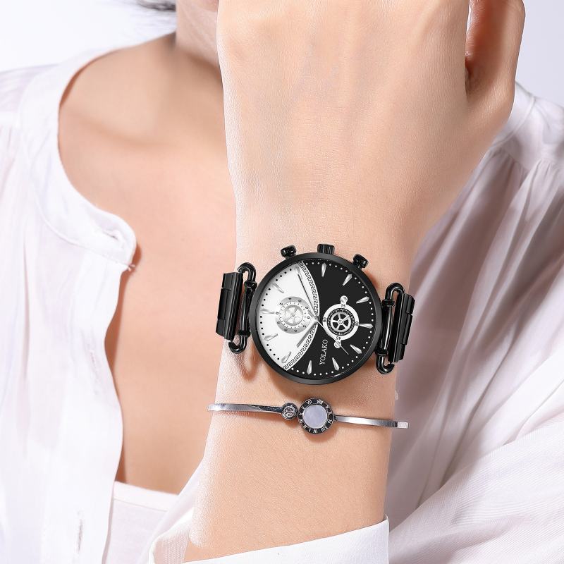 Moda Casual Steel Mesh Strap Personality Gear Dial Kwarcowy Zegarek Dla Kobiet Mężczyzn