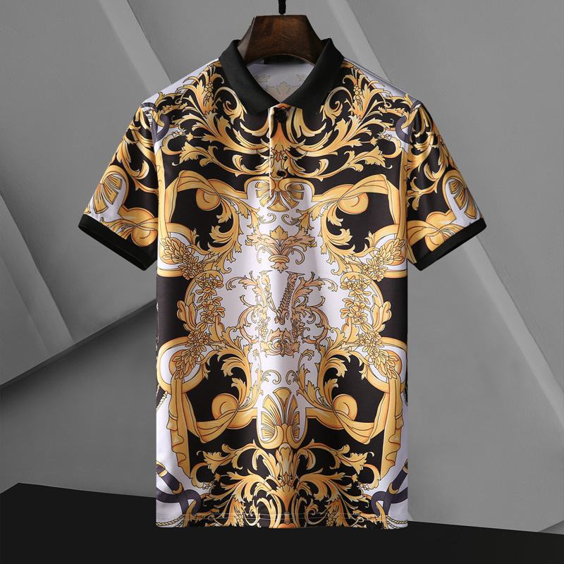 Moda Casual T-shirt Z Krótkim Rękawem Dla Młodzieży Retro Z Nadrukiem Lapel Ice Silk T-shirt