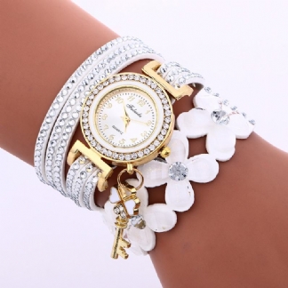 Moda Crystal Circle Bransoletka Kobiety Zegarek Prosta Tarcza Wzory Kwiatowe Zegarek Kwarcowy