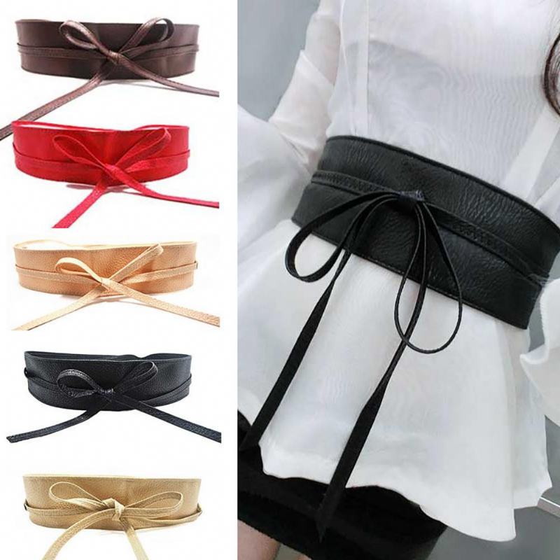 Moda Damska Faux Leather Wrap Around Tie Gorset Cinch Talia Szeroki Pasek Do Sukienki