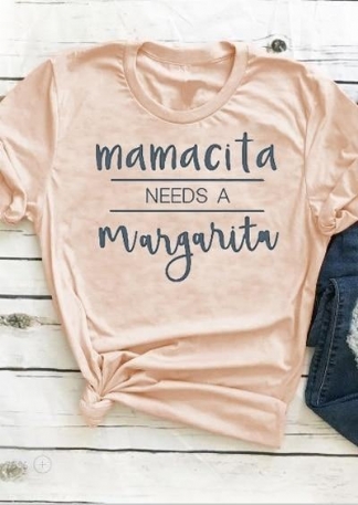 Moda Damska Koszulka Letnia Na Co Dzień Koszulka Z Krótkim Rękawem Mamacita Potrzebuje Margarita List Koszulka Z Nadrukiem Lady Top Tee
