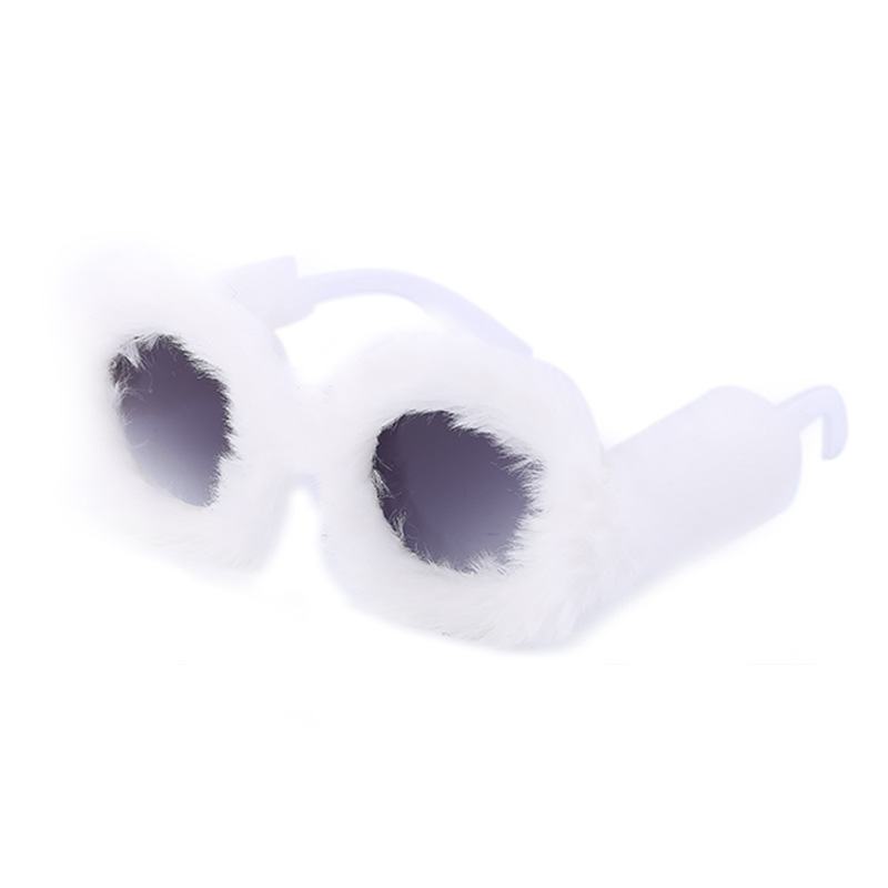 Moda Damska Okrągłe Ramki Pluszowe Okulary Przeciwsłoneczne Z Pełnym Pokryciem