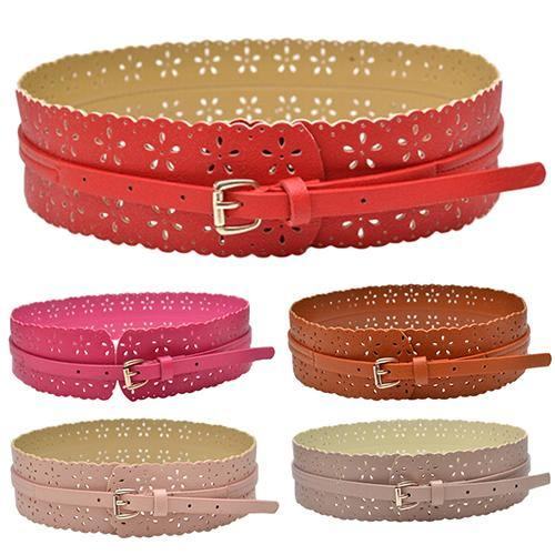 Moda Damska Pu Leather Hollow Flower Pas Biodrowy Szeroki Pasek Z Klamrą