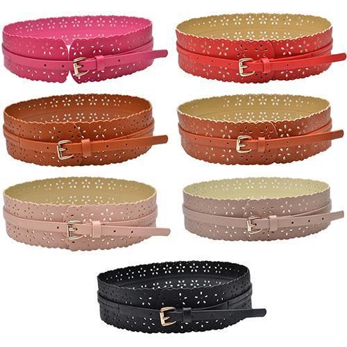 Moda Damska Pu Leather Hollow Flower Pas Biodrowy Szeroki Pasek Z Klamrą