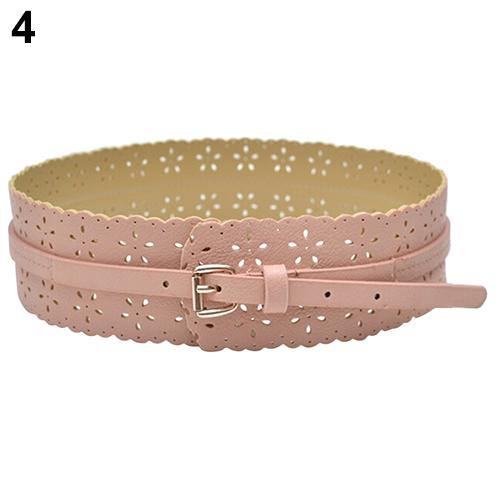 Moda Damska Pu Leather Hollow Flower Pas Biodrowy Szeroki Pasek Z Klamrą