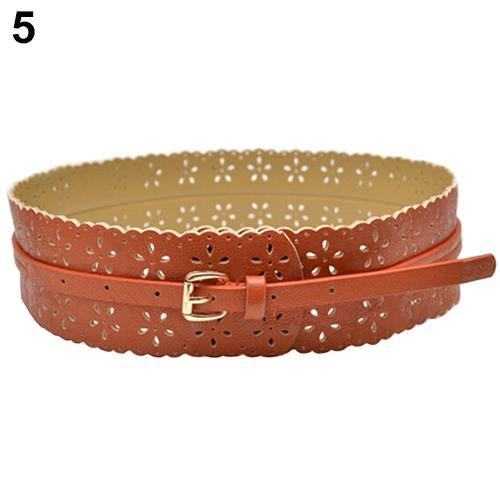 Moda Damska Pu Leather Hollow Flower Pas Biodrowy Szeroki Pasek Z Klamrą