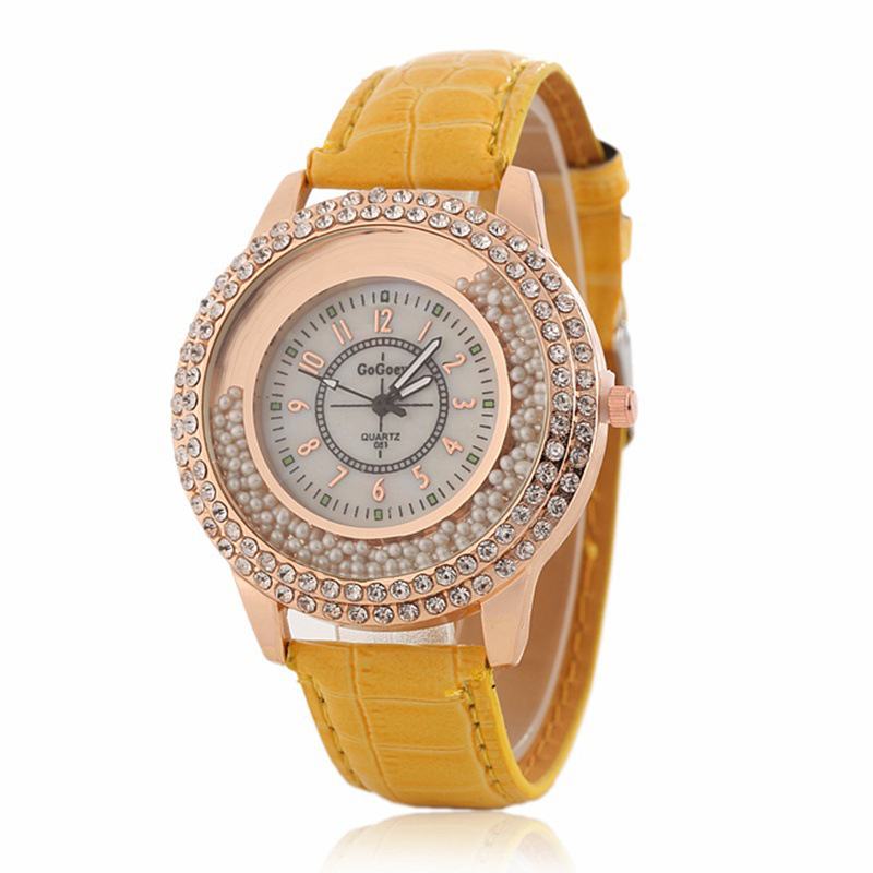 Moda Damska Ubiera Kolorowy Skórzany Pasek Crystal Damskie Quartz Watch