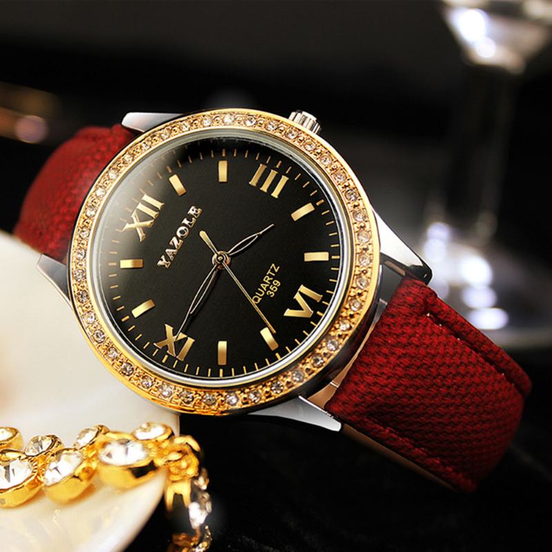 Moda Damski Zegarek Kwarcowy Retro Kryształowy Złoty Luksusowy Zegarek Z Prawdziwej Skóry Zegarek Damski