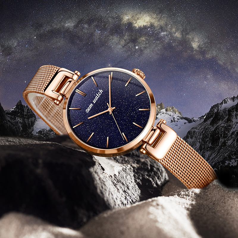 Moda Damskie Watch Wodoodporny Starry Sky Dial Light Luksusowy Zegarek Kwarcowy