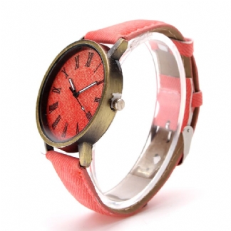 Moda Kolorowy Pasek Denim Pu Pasek Casual Dial Mężczyźni Kobiety Zegarek Kwarcowy Zegarek