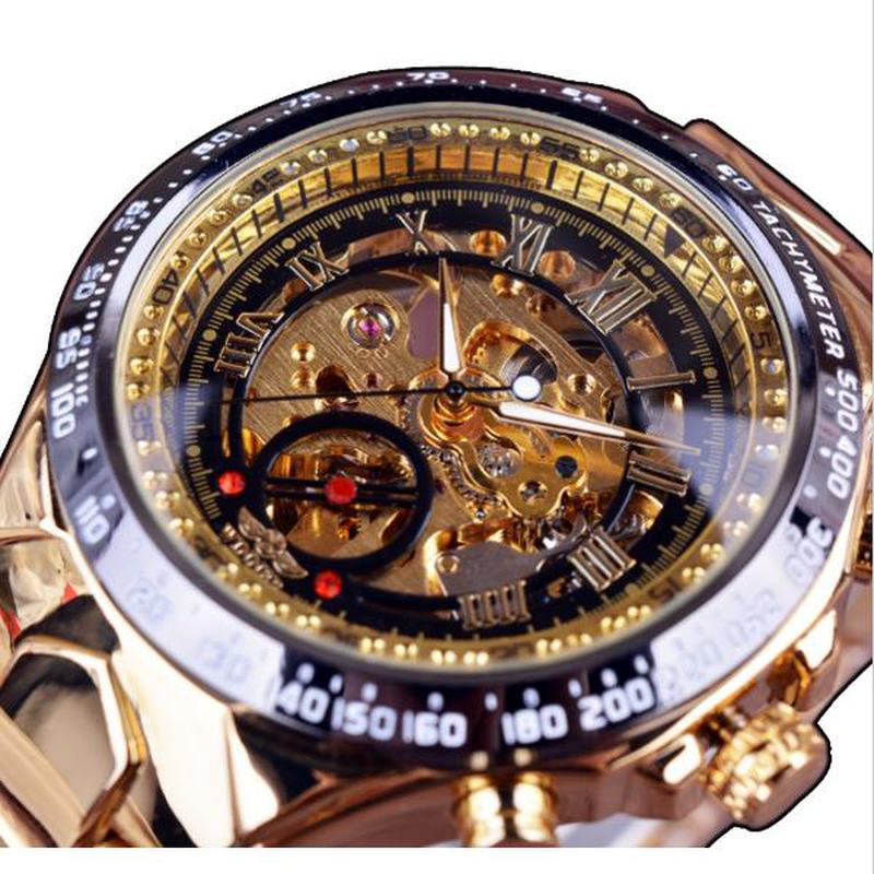 Moda Lśniące Cyfry Rzymskie Mechaniczny Zegarek Luksusowy Złoty Męski Automatyczny Zegarek
