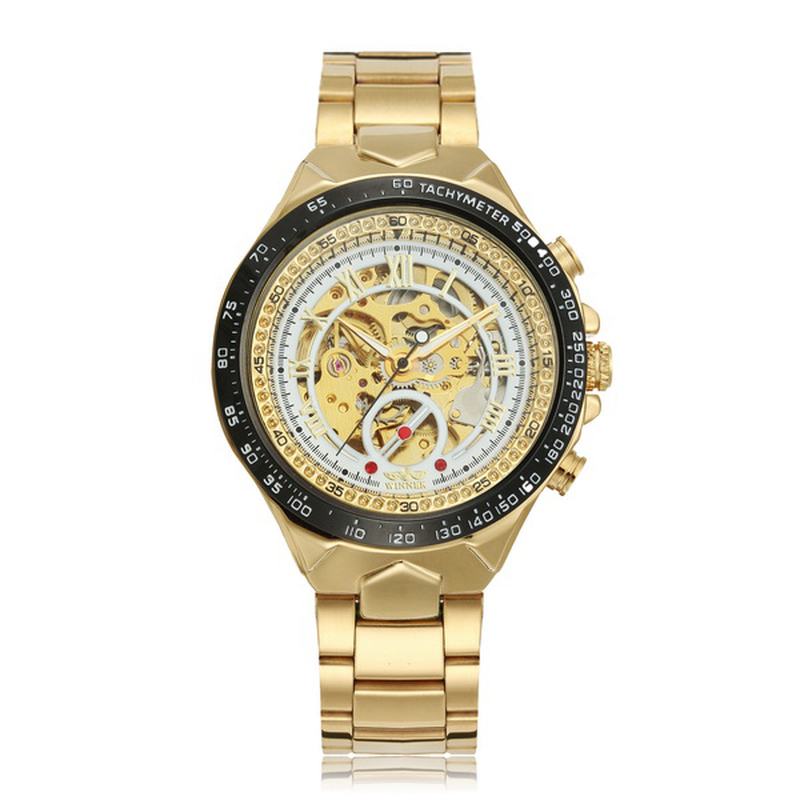 Moda Lśniące Cyfry Rzymskie Mechaniczny Zegarek Luksusowy Złoty Męski Automatyczny Zegarek