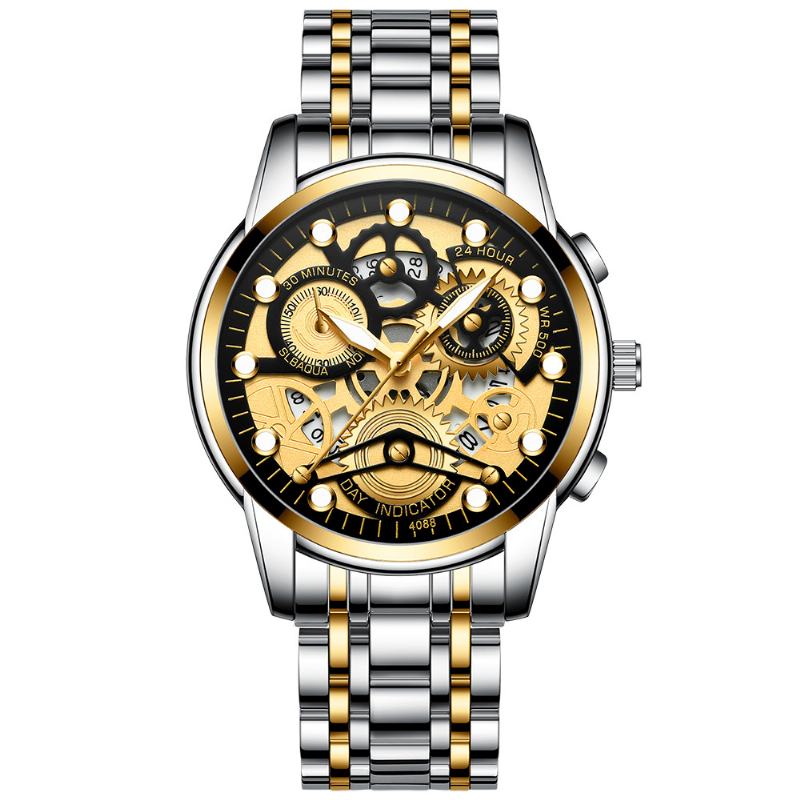 Moda Luminous Time Display Pasek Ze Stali Nierdzewnej Mężczyźni Wodoodporny Automatyczny Zegarek Kwarcowy