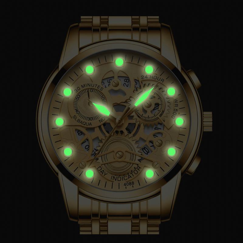 Moda Luminous Time Display Pasek Ze Stali Nierdzewnej Mężczyźni Wodoodporny Automatyczny Zegarek Kwarcowy