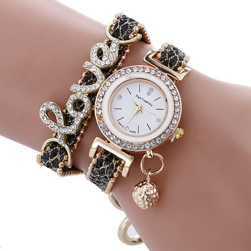 Moda Luxury Damskie Watch Love Word Skórzany Pasek Damska Bransoletka Zegarek Kwarcowy