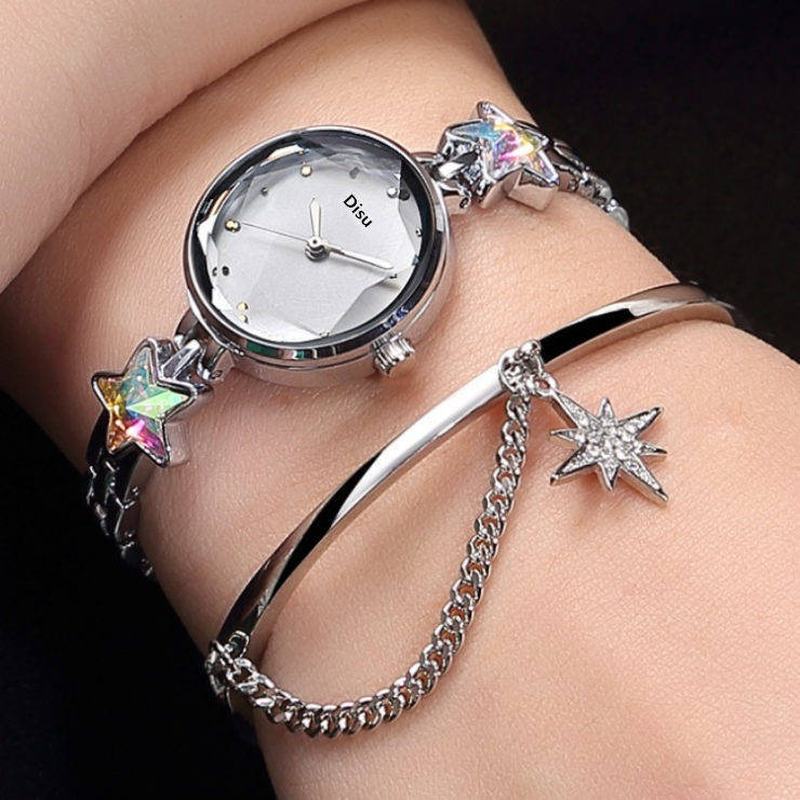 Moda Luxury Elegant Crystal Lucky Star Pattern Ladies Bransoletka Zegarki Na Rękę Zegarek Kwarcowy