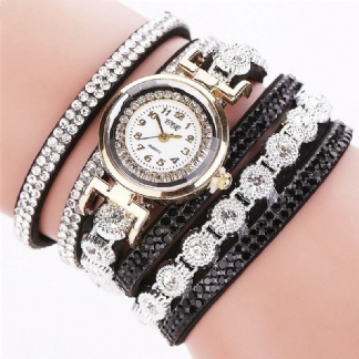 Moda Luxury Rhinestone Pu Leather Band Damskie Quartz Bransoletka Watch