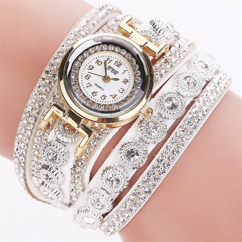 Moda Luxury Rhinestone Pu Leather Band Damskie Quartz Bransoletka Watch