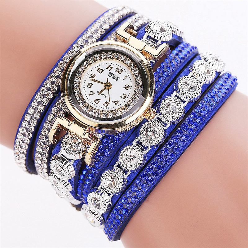 Moda Luxury Rhinestone Pu Leather Band Damskie Quartz Bransoletka Watch