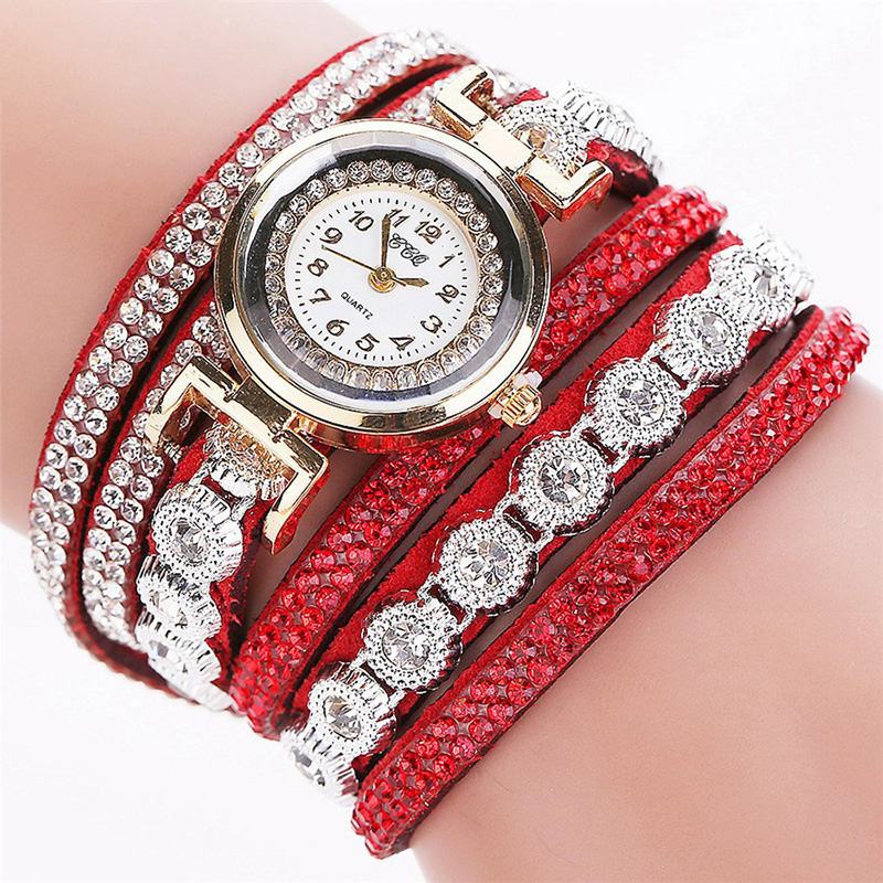 Moda Luxury Rhinestone Pu Leather Band Damskie Quartz Bransoletka Watch