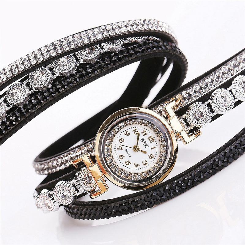 Moda Luxury Rhinestone Pu Leather Band Damskie Quartz Bransoletka Watch