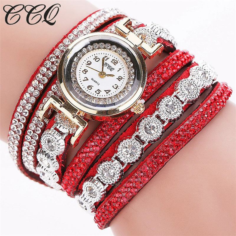 Moda Luxury Rhinestone Pu Leather Band Damskie Quartz Bransoletka Watch