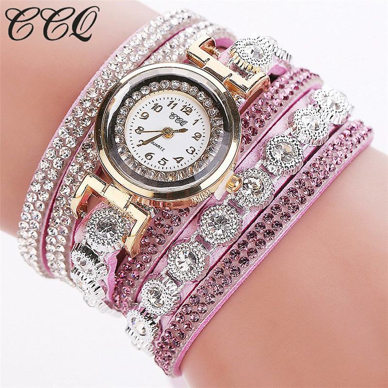 Moda Luxury Rhinestone Pu Leather Band Damskie Quartz Bransoletka Watch