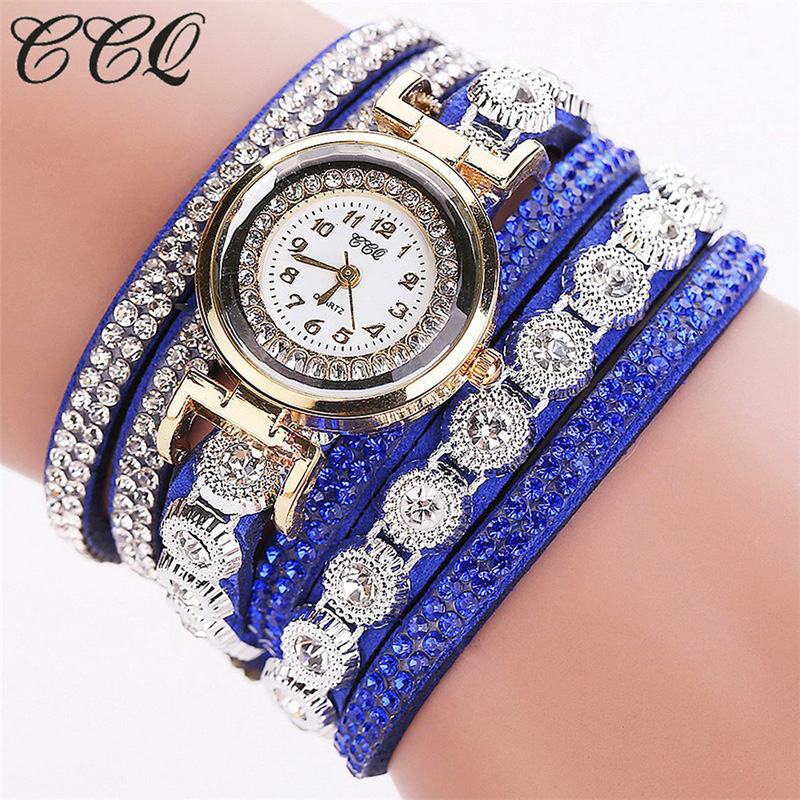 Moda Luxury Rhinestone Pu Leather Band Damskie Quartz Bransoletka Watch