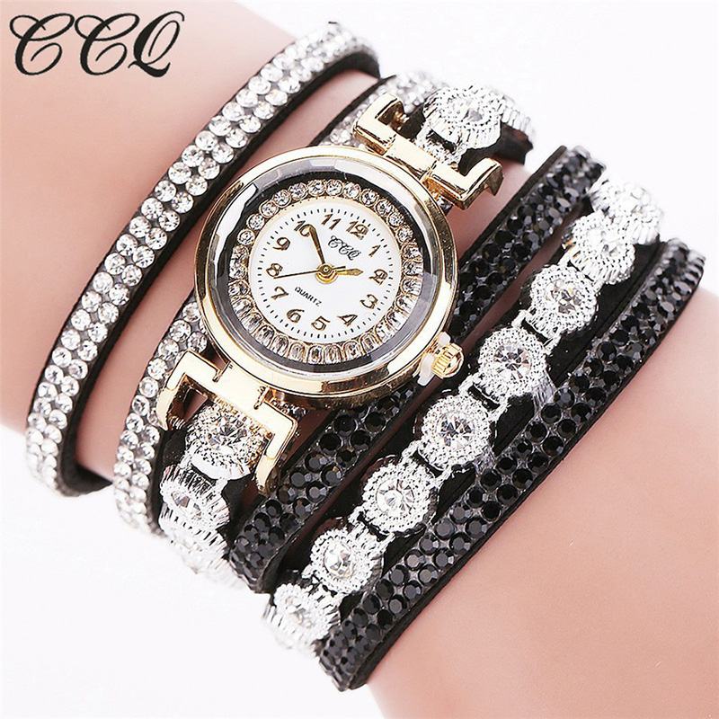 Moda Luxury Rhinestone Pu Leather Band Damskie Quartz Bransoletka Watch