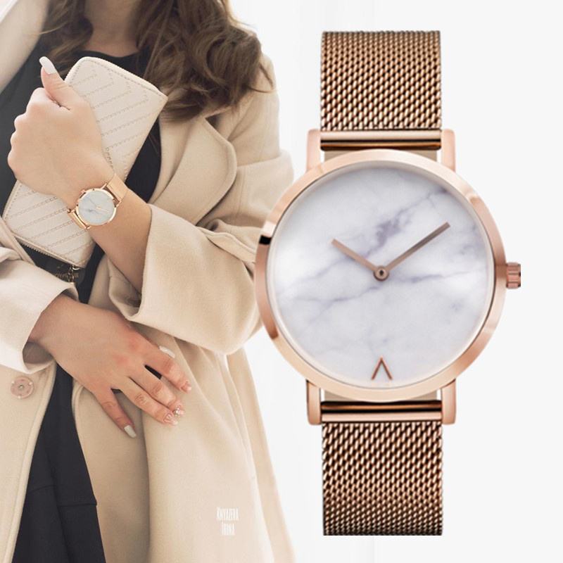 Moda Marmurowa Tarcza Pasek Ze Stali Nierdzewnej Casual Damskie Quartz Watch