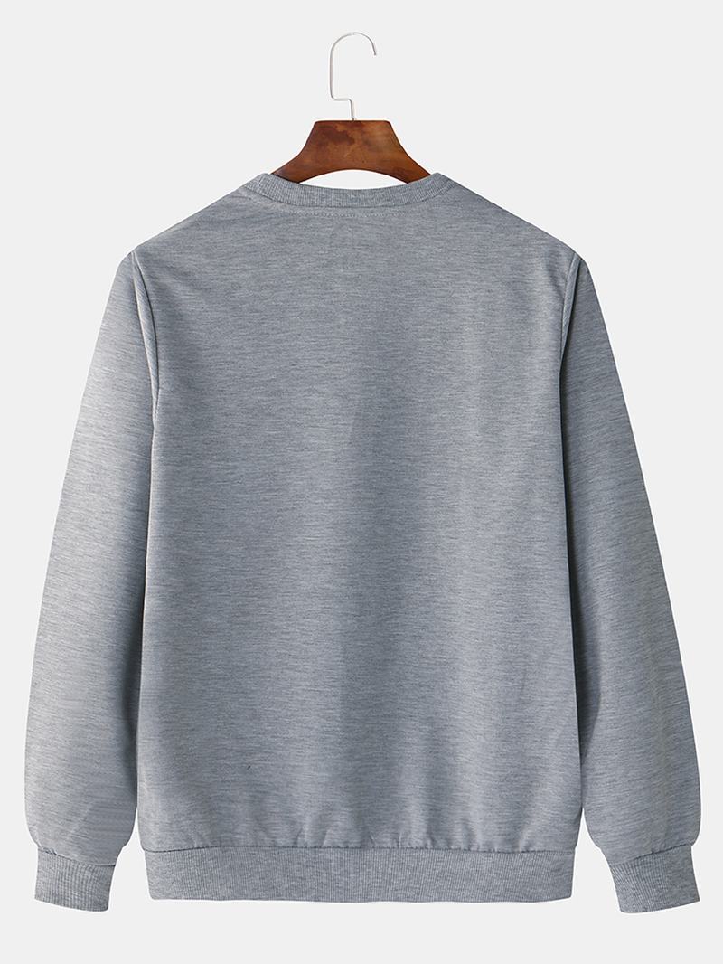 Moda Męska Crew Neck Bawełniana Bluza Z Długim Rękawem Casual Overhead