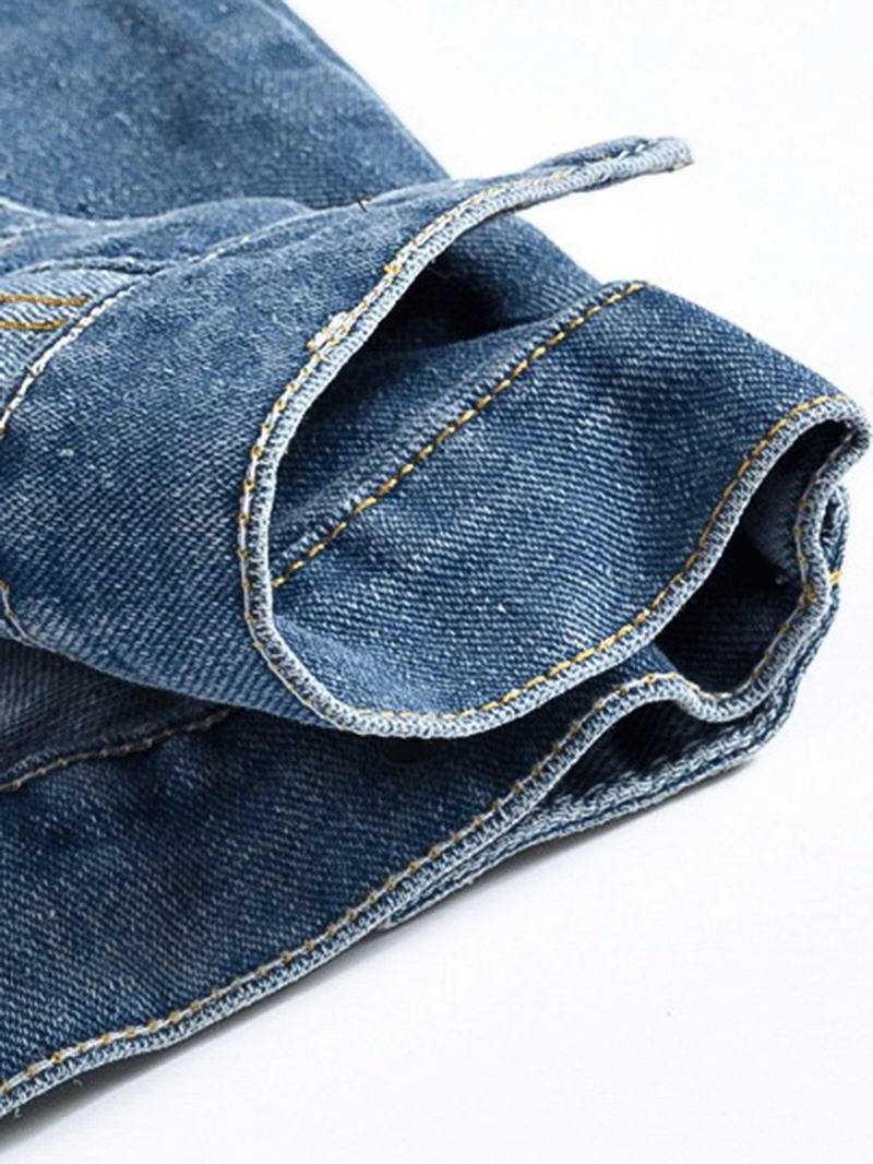 Moda Męska Denim Podwójne Kieszenie Skręć W Dół Kołnierz Dorywcza Kamizelka