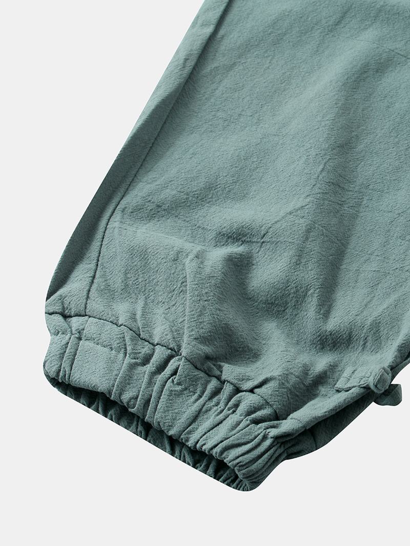 Moda Męska Żuraw Haft Jednolity Kolor Elastyczny Pas Luźne Spodnie Na Co Dzień