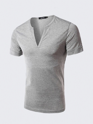 Moda Męska Seksowne Koszulki Z Głębokim Dekoltem W Kształcie Litery V Casual Slim Pure Color Koszulki Z Krótkim Rękawem