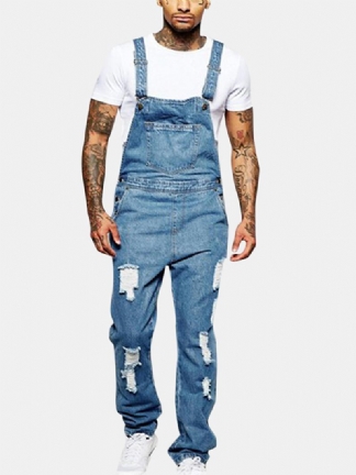 Moda Męska Sling Romper Torn Denim Solid Color Casual Pończochy