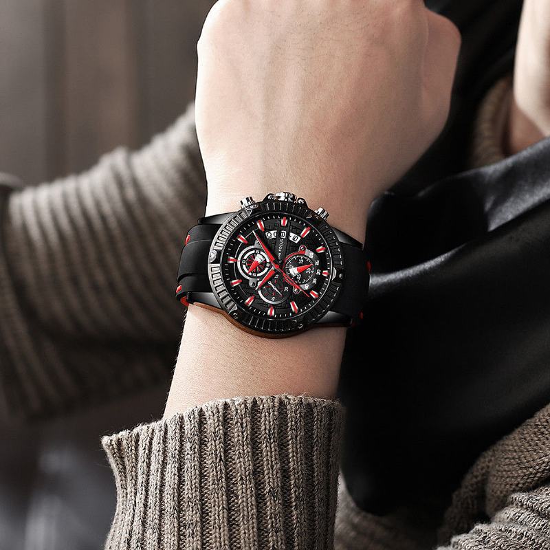 Moda Męska Zegarek Chronograph Luminous Date Display Wodoodporny Zegarek Kwarcowy