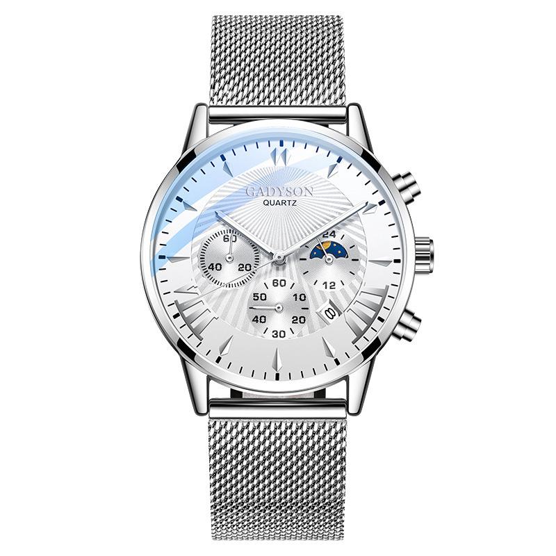Moda Męska Zegarek Luminous Date Display Metalowy Pasek Z Siatki Business Quartz Watch