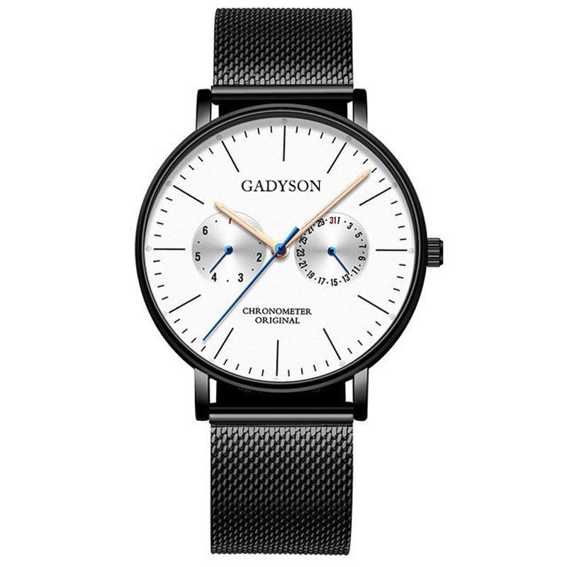 Moda Męska Zegarek Luminous Display Metalowy Pasek Z Siatki Business Ultra-thin Quartz Watch