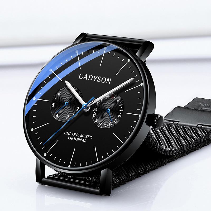 Moda Męska Zegarek Luminous Display Metalowy Pasek Z Siatki Business Ultra-thin Quartz Watch