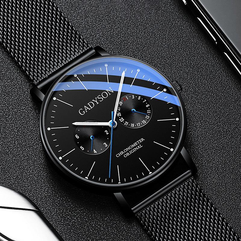 Moda Męska Zegarek Luminous Display Metalowy Pasek Z Siatki Business Ultra-thin Quartz Watch