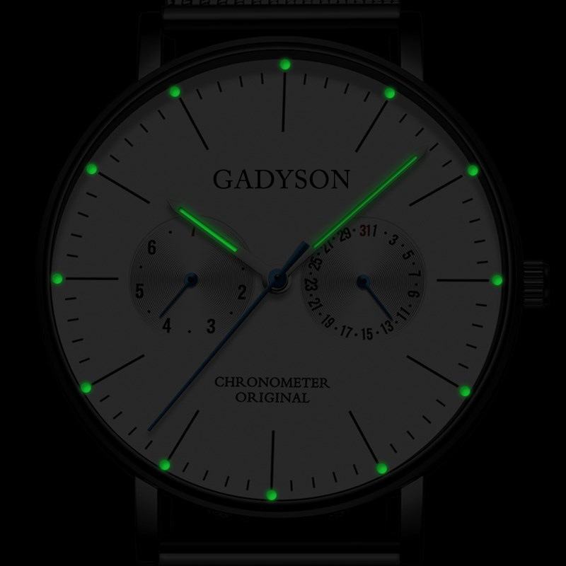 Moda Męska Zegarek Luminous Display Metalowy Pasek Z Siatki Business Ultra-thin Quartz Watch