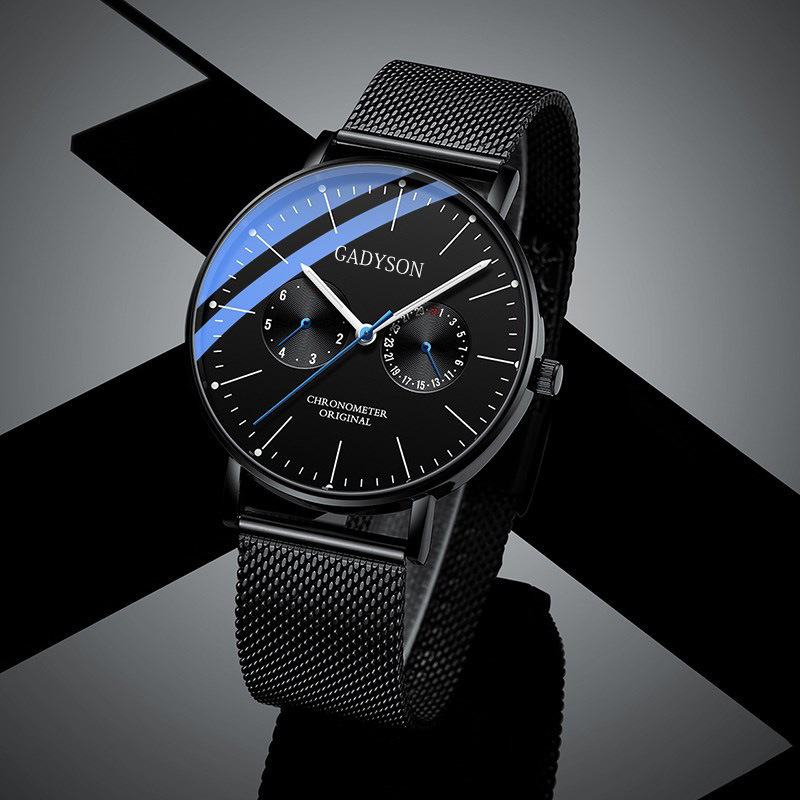 Moda Męska Zegarek Luminous Display Metalowy Pasek Z Siatki Business Ultra-thin Quartz Watch