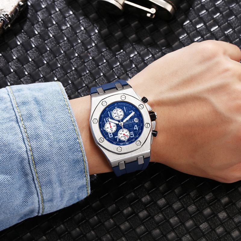 Moda Męska Zegarek Wyświetlanie Daty Chronograf Wodoodporny Wielofunkcyjny Klasyczny Zegarek Kwarcowy