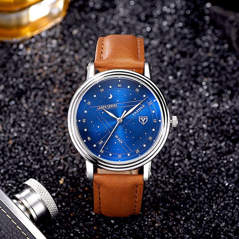 Moda Męski Zegarek Kwarcowy Casual Stars Pattern Dial Wrist Watch