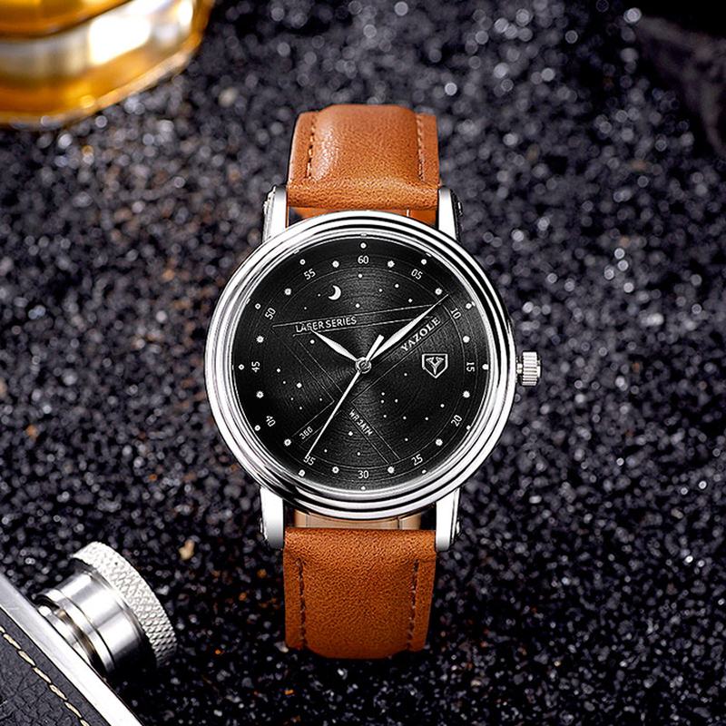 Moda Męski Zegarek Kwarcowy Casual Stars Pattern Dial Wrist Watch