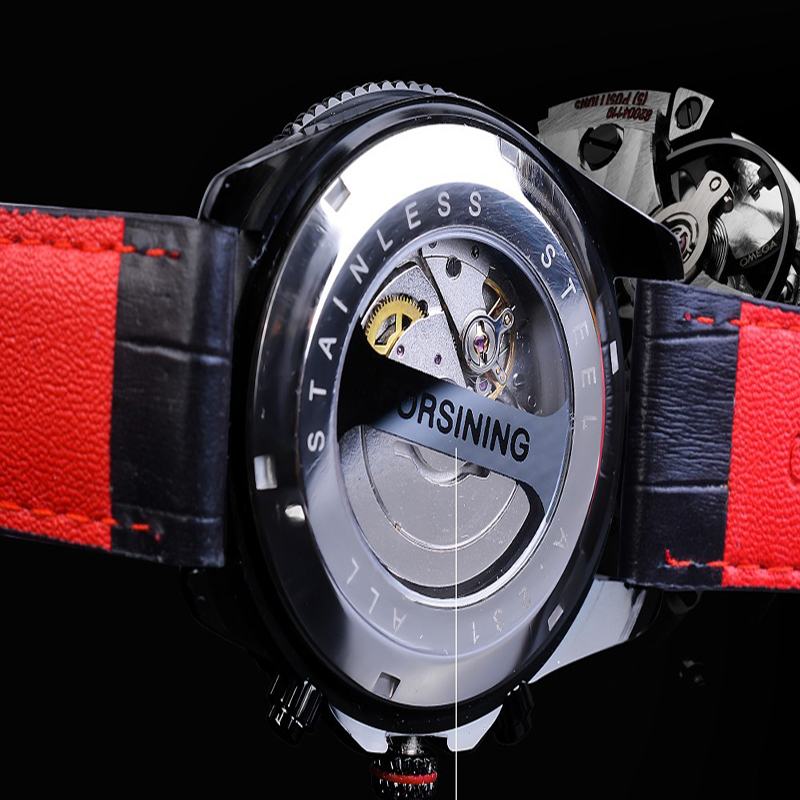 Moda Męskie Automatyczny Zegarek Luminous Data Tydzień Miesiąc Wyświetlacz Wodoodporny Skórzany Pasek Mechaniczny Zegarek